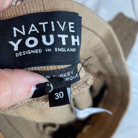 NATIVE YOUTH Tan Brown Sweatpants Jogger 30 Small Drawstring Pockets Lounge - Picture 3 of 5